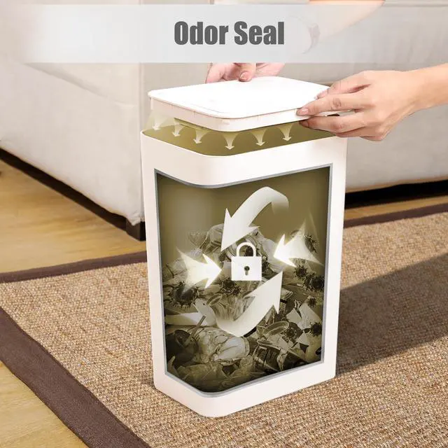 Alt view image 5 of 7 - Bathroom Trash Can with Lid, 10 Liter/ 2.6 Gallon Slim Garbage Can, Small Trash Bin Waste Basket with Pop-Up Lid for Kitchen, Bedroom, Living Room, Office (White)