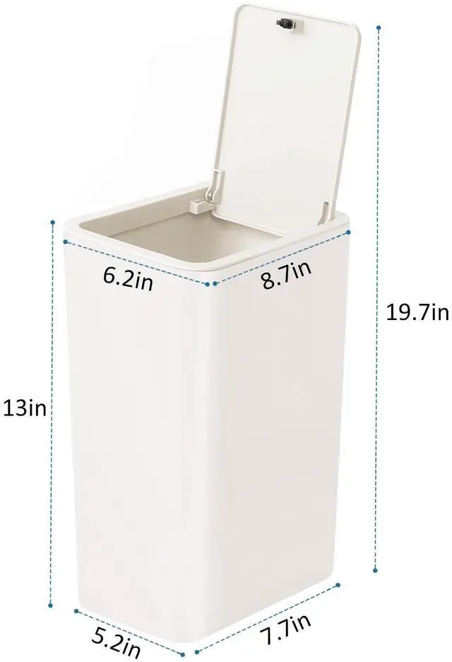 Alt view image 6 of 7 - Bathroom Trash Can with Lid, 10 Liter/ 2.6 Gallon Slim Garbage Can, Small Trash Bin Waste Basket with Pop-Up Lid for Kitchen, Bedroom, Living Room, Office (White)
