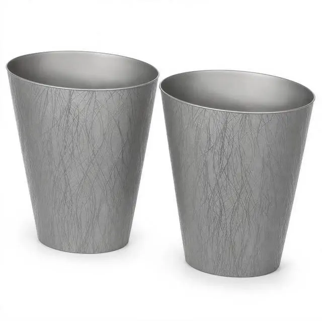Main image of 2.25 Gallon Small Waste Basket, Plastic Vanity Trash Can Open Top Design, Bathroom Bedroom Office Garbage Bin, Compact Trash Can, 2 Pack, Silver