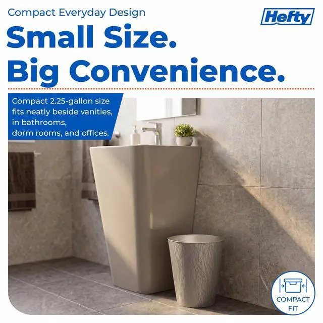 Alt view image 4 of 7 - 2.25 Gallon Small Waste Basket, Plastic Vanity Trash Can Open Top Design, Bathroom Bedroom Office Garbage Bin, Compact Trash Can, 2 Pack, Silver