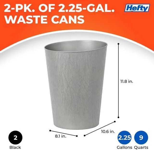 Alt view image 2 of 7 - 2.25 Gallon Small Waste Basket, Plastic Vanity Trash Can Open Top Design, Bathroom Bedroom Office Garbage Bin, Compact Trash Can, 2 Pack, Silver