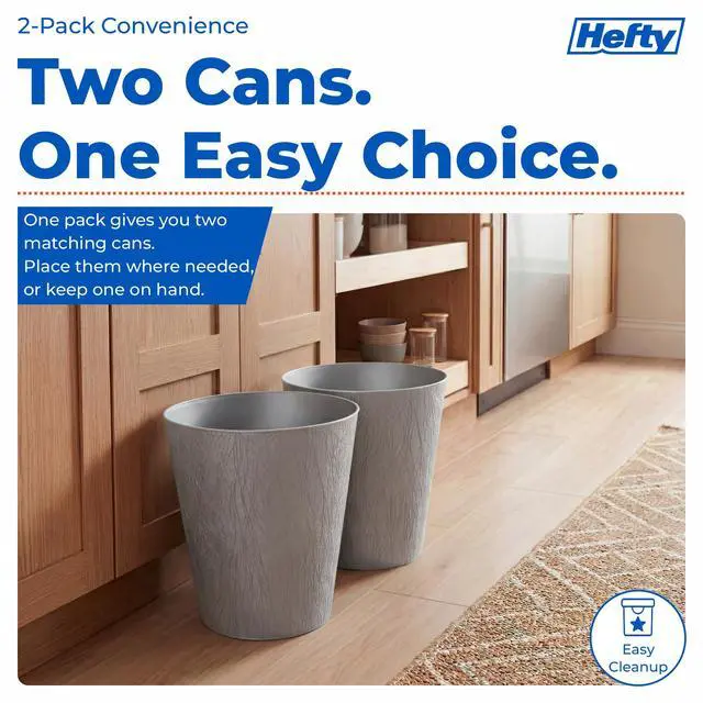 Alt view image 6 of 7 - 2.25 Gallon Small Waste Basket, Plastic Vanity Trash Can Open Top Design, Bathroom Bedroom Office Garbage Bin, Compact Trash Can, 2 Pack, Silver
