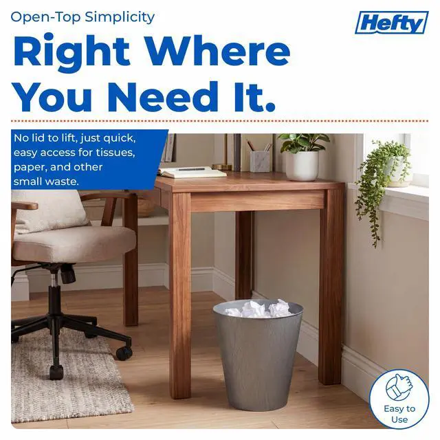 Alt view image 5 of 7 - 2.25 Gallon Small Waste Basket, Plastic Vanity Trash Can Open Top Design, Bathroom Bedroom Office Garbage Bin, Compact Trash Can, 2 Pack, Silver