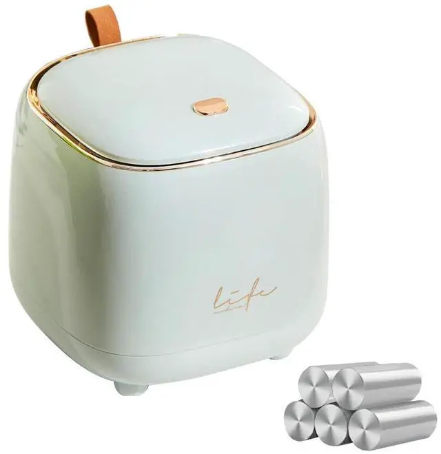 Main image of Mini Countertop Trash Can with 5 Rolls of Trash Bags, Waste Can with Press Type Lid, 0.5 Gallon/1.5 Liter Wastebasket Trash Can Dispenser, Mini Bin for Bathroom Vanity,Coffee Table (Light Green)
