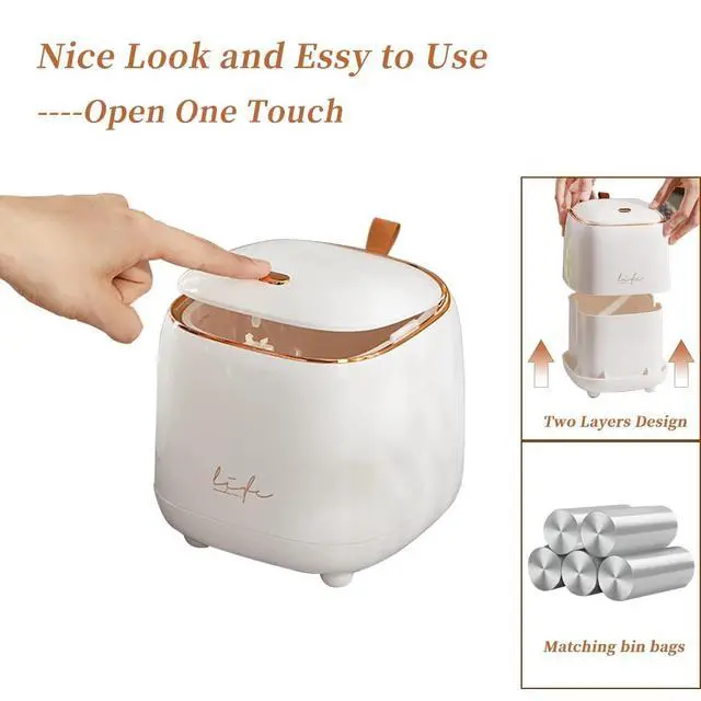 Alt view image 2 of 7 - Mini Countertop Trash Can with 5 Rolls of Trash Bags, Waste Can with Press Type Lid, 0.5 Gallon/1.5 Liter Wastebasket Trash Can Dispenser, Mini Bin for Bathroom Vanity,Coffee Table (Light Green)