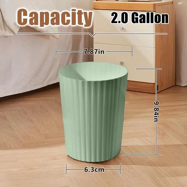 Alt view image 2 of 7 - Small Platic 2 Gallon Trash Can - Compact Wastebin for Bathroom, Kitchen, Office, Home Use - Green