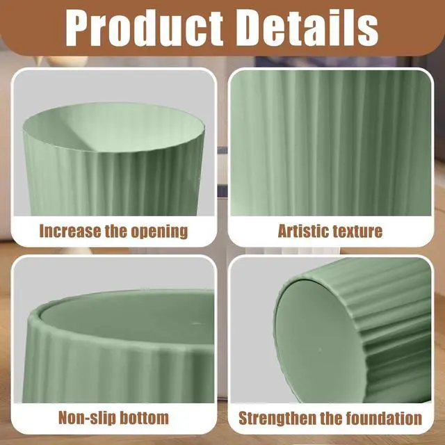 Alt view image 3 of 7 - Small Platic 2 Gallon Trash Can - Compact Wastebin for Bathroom, Kitchen, Office, Home Use - Green