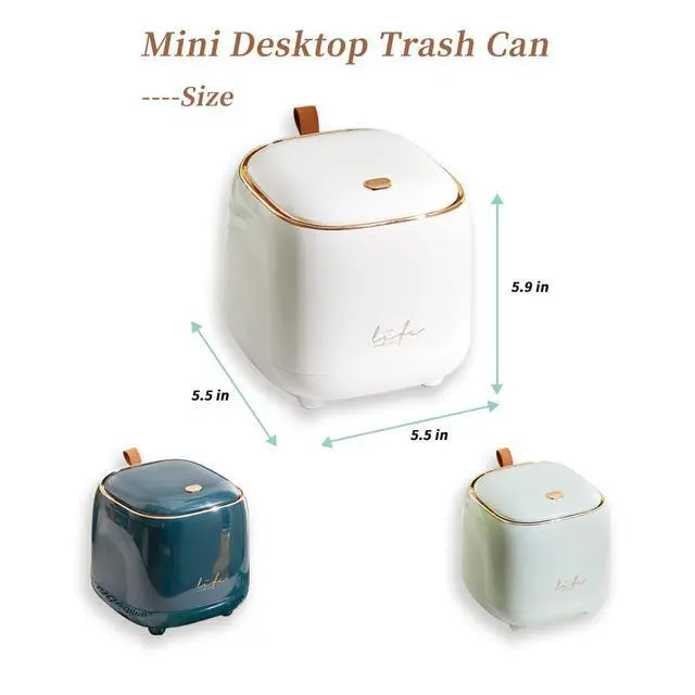 Alt view image 5 of 7 - Mini Countertop Trash Can with 5 Rolls of Trash Bags, Waste Can with Press Type Lid, 0.5 Gallon/1.5 Liter Wastebasket Trash Can Dispenser, Mini Bin for Bathroom Vanity,Coffee Table (Light Green)