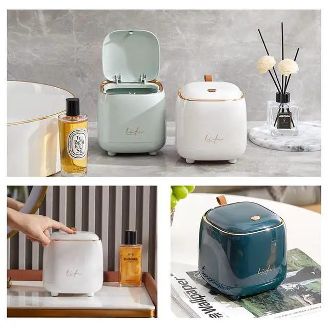 Alt view image 6 of 7 - Mini Countertop Trash Can with 5 Rolls of Trash Bags, Waste Can with Press Type Lid, 0.5 Gallon/1.5 Liter Wastebasket Trash Can Dispenser, Mini Bin for Bathroom Vanity,Coffee Table (Light Green)