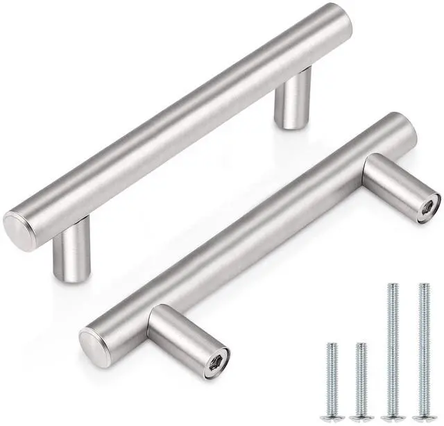 Main image of (30 Pack 3 Inch Hole Centers Kitchen Cabinet Handles Euro T Bar Cabinet Pulls Stainless Steel Kitchen Drawer Handles Brushed Nickel Furniture Dresser Cabinet Hardware, 5 Inch Total Length