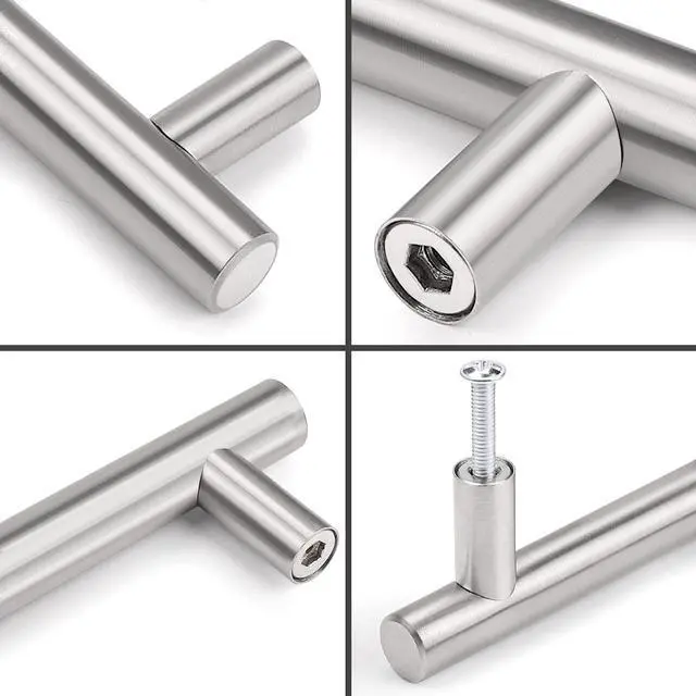 Alt view image 5 of 7 - (30 Pack 3 Inch Hole Centers Kitchen Cabinet Handles Euro T Bar Cabinet Pulls Stainless Steel Kitchen Drawer Handles Brushed Nickel Furniture Dresser Cabinet Hardware, 5 Inch Total Length