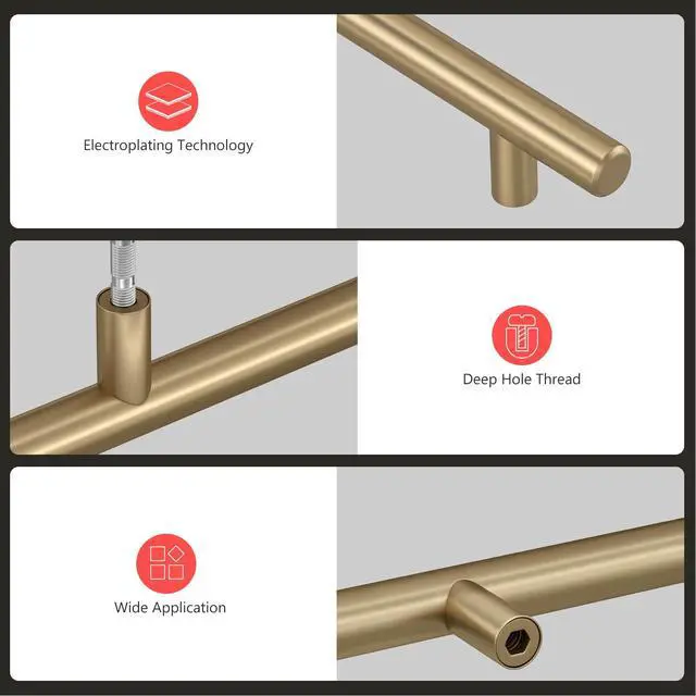 Alt view image 4 of 6 - 15Pack 3in Cabinet Handles Champagne Bronze Kitchen Cabinet Pulls Drawer Pulls for Dresser Drawers