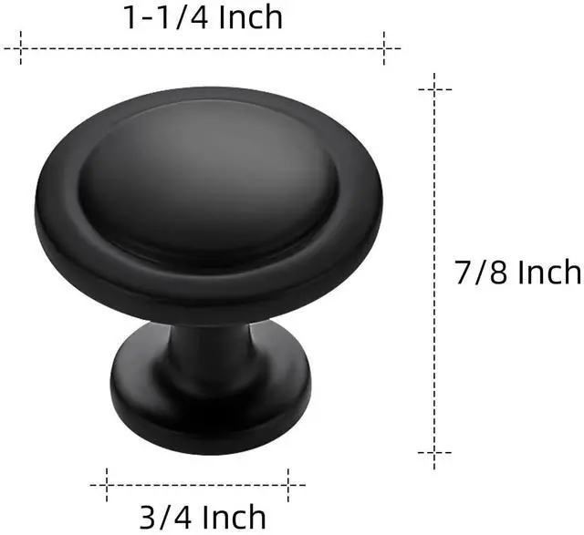 Alt view image 3 of 6 - Matte Black Round Cabinet Knobs,Zinc Pulls,1-1/4 Inch,10 Pack