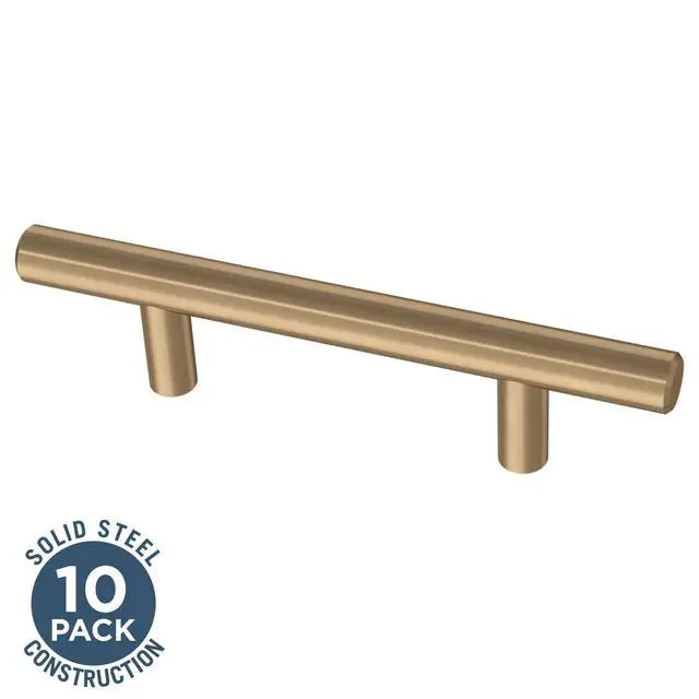 Alt view image 3 of 7 - (10-Pack) Champagne Bronze Cabinet Handles, 3 Inch Hole Center, Modern Pulls for Drawers, Kitchen Cabinet Door, Dressers | Solid Bar