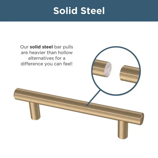 Alt view image 4 of 7 - (10-Pack) Champagne Bronze Cabinet Handles, 3 Inch Hole Center, Modern Pulls for Drawers, Kitchen Cabinet Door, Dressers | Solid Bar