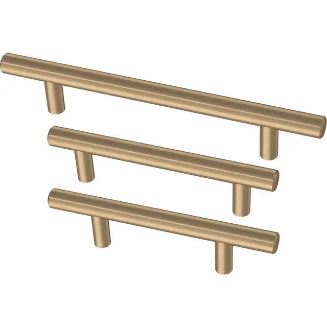 Alt view image 5 of 7 - (10-Pack) Champagne Bronze Cabinet Handles, 3 Inch Hole Center, Modern Pulls for Drawers, Kitchen Cabinet Door, Dressers | Solid Bar