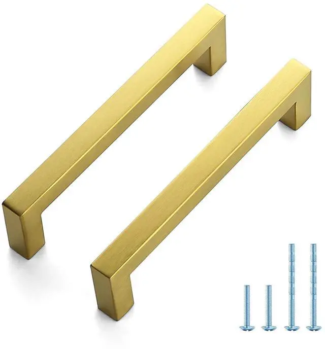 Main image of Gold Cabinet Handles Square Cabinet Pulls, 5 Inch CC, 10 Pack
