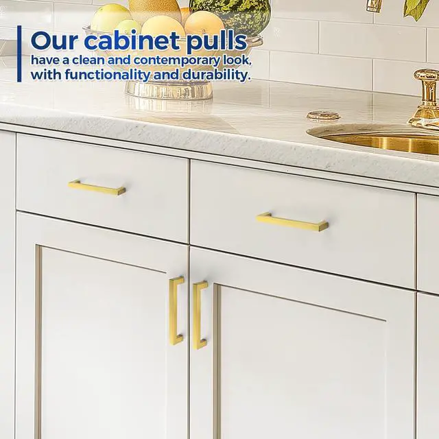 Alt view image 5 of 7 - Gold Cabinet Handles Square Cabinet Pulls, 5 Inch CC, 10 Pack
