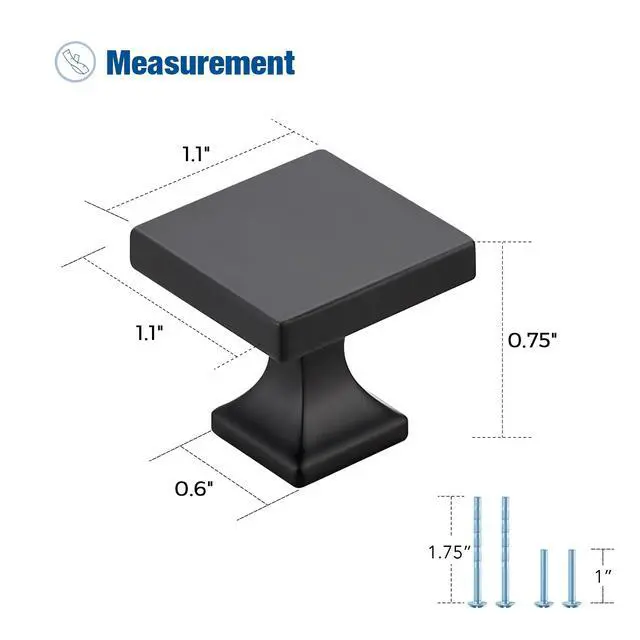 Alt view image 3 of 7 - Cabinet Knobs Matte Black Square Knobs for Cabinets and Drawers Cabinet Hardware Kitchen Cabinet Knobs 10 Pack
