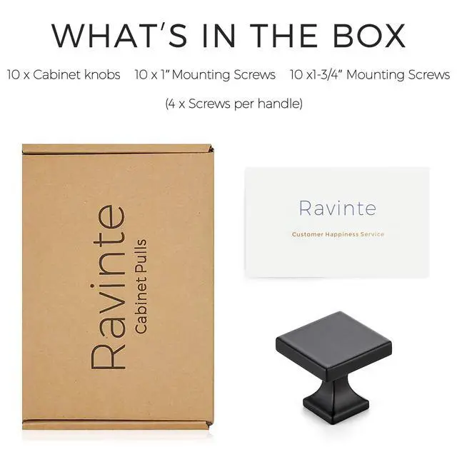Alt view image 7 of 7 - Cabinet Knobs Matte Black Square Knobs for Cabinets and Drawers Cabinet Hardware Kitchen Cabinet Knobs 10 Pack