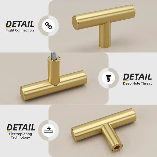 Alt view image 3 of 7 - 10 Pack Gold Cabinet Knobs Brushed Brass Drawer Knobs Gold Dresser Hardware - LS201GD Single Hole Handles for Kitchen Cupboard Doors Closet Hardware 2in Overall Length