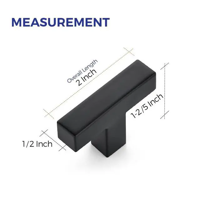 Alt view image 3 of 7 - 10 Pack Black Square Bar Cabinet Knobs 2 Inch Kitchen Handles