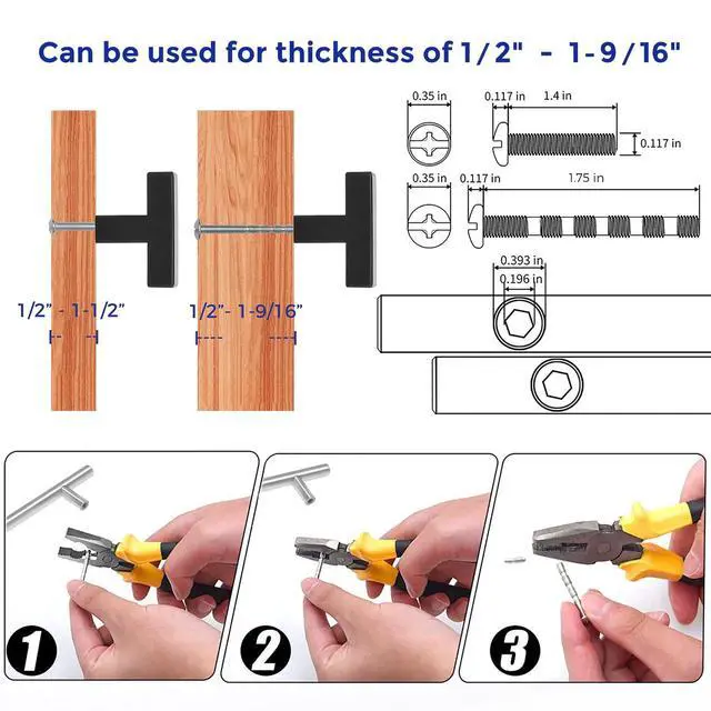 Alt view image 4 of 7 - 10 Pack Black Square Bar Cabinet Knobs 2 Inch Kitchen Handles