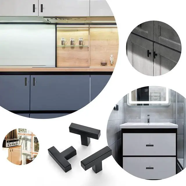 Alt view image 5 of 7 - 10 Pack Black Square Bar Cabinet Knobs 2 Inch Kitchen Handles