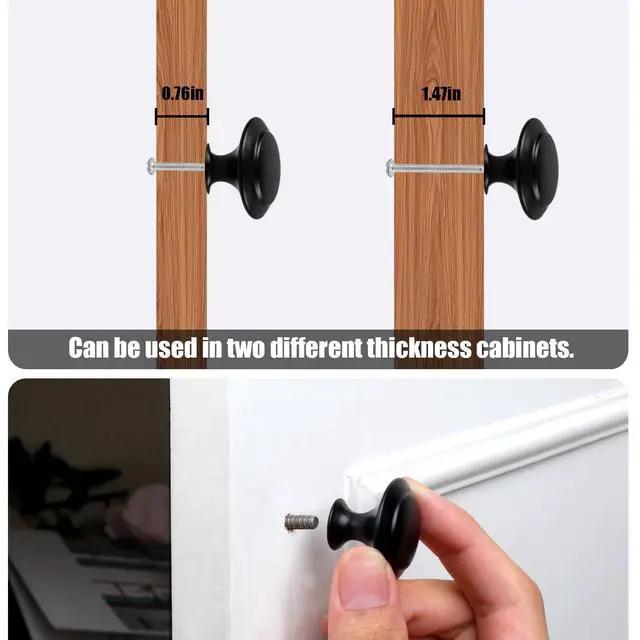 Alt view image 3 of 7 - 18 Piece Drawer Hardware - Black 30mm Cabinet Knobs & Pulls for Dressers & Kitchens with Screw