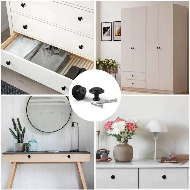 Alt view image 7 of 7 - 18 Piece Drawer Hardware - Black 30mm Cabinet Knobs & Pulls for Dressers & Kitchens with Screw