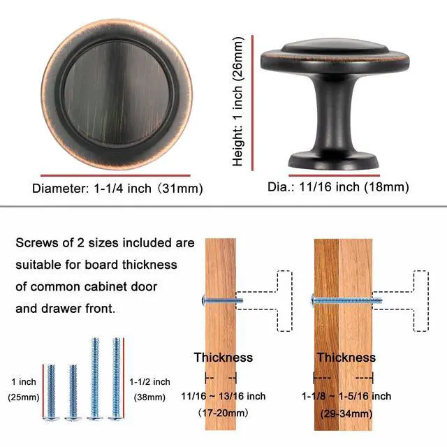Alt view image 2 of 7 - 10 Pack Oil Rubbed Bronze Cabinet Knobs Pull Round Single Hole 1960