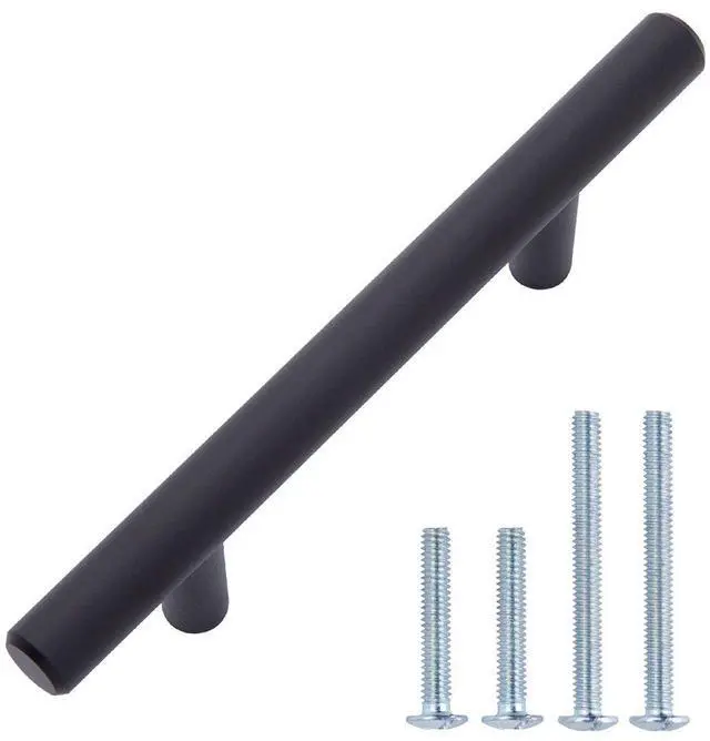 Main image of Euro Bar Cabinet Handles, Drawer Pulls, 5.38-inch Length, 3-inch Hole Center, 1/2-inch Diameter, Matte Black, 10-Pack, AB1500-FB-10