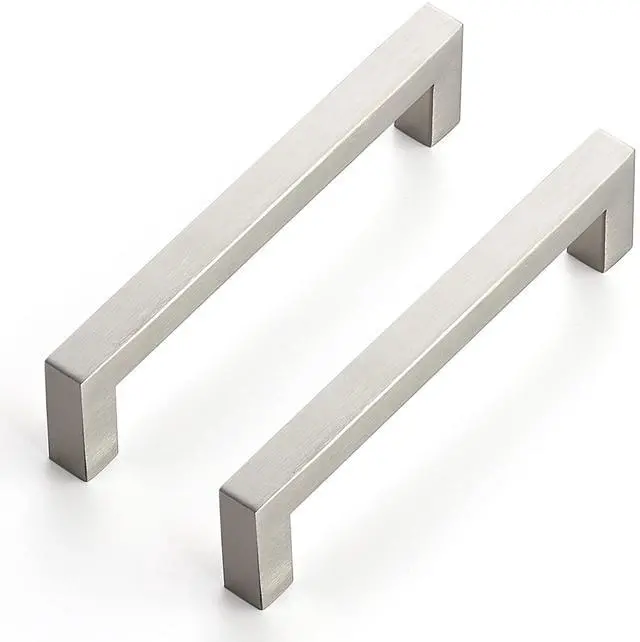 Main image of Brushed Nickel Square Cabinet Handles & Pulls 5 Inch 10 Pack