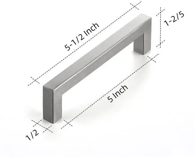 Alt view image 3 of 7 - Brushed Nickel Square Cabinet Handles & Pulls 5 Inch 10 Pack