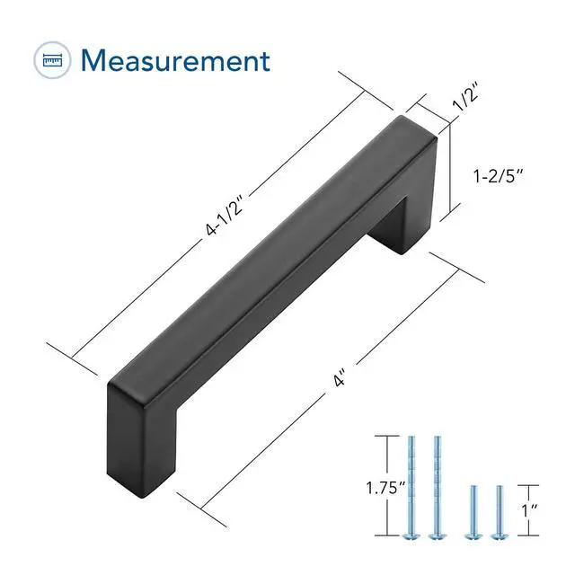 Alt view image 4 of 7 - Black Cabinet Pulls, 3 Pack 4 in Kitchen Cabinet Handles