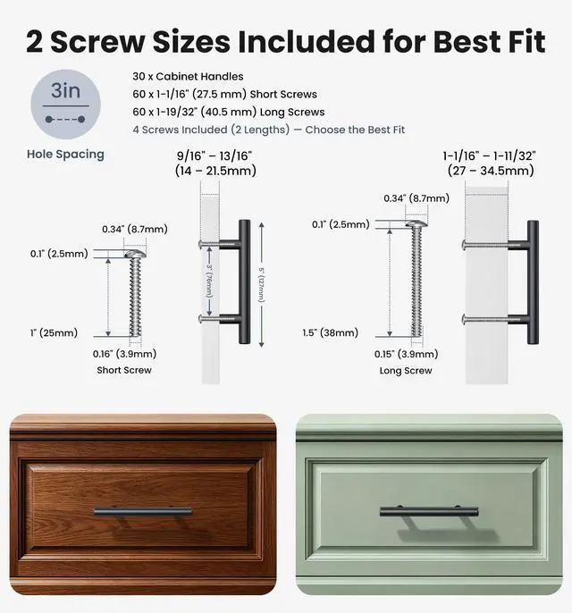 Alt view image 6 of 7 - Cabinet Handles 30 Pack, 5" Length, 3" Hole Center, Matte Black