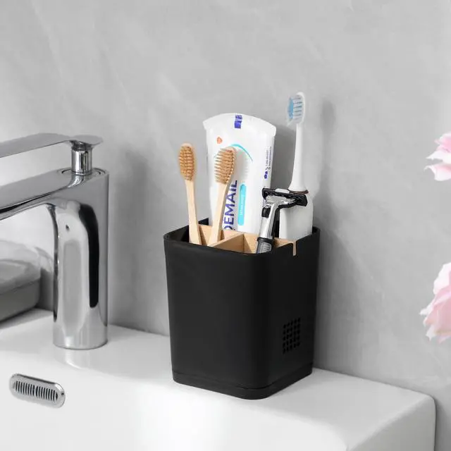Alt view image 2 of 6 - Electric Toothbrush Holder Tooth Brush and Toothpaste Organizer, Black