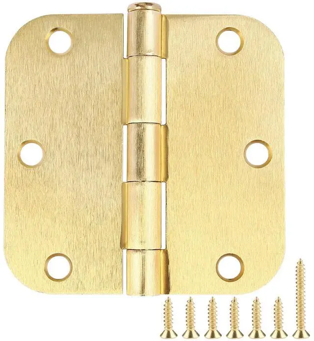 Main image of 3 Pack Round Door Hinges 3-1/2" x 3.5 inch, 5/8 Radius, Brushed Brass 3 ½ Inch Satin Gold House Interior Hinge for Bed/Living/Guest/Pantry/Storage/Study/Work Room Doors Heavy Duty Iron Hardware Kit