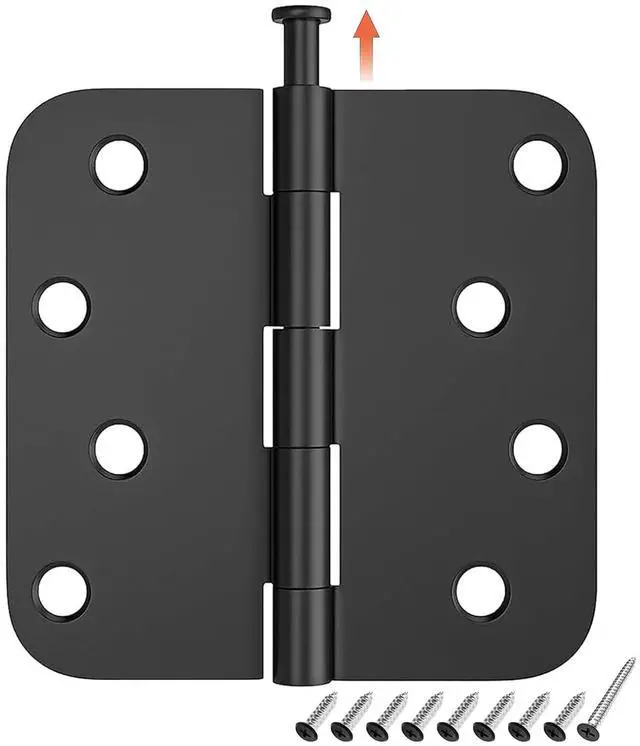 Main image of 6 Pack Heavy Duty Door Hinges, Matte Black Door Hinges 4X 4 Inch with 5/8'' Radius Corner, Interior & Exterior Black Door Hinge, Black Door Hardware for Entryway, Patio, Playhouse & More