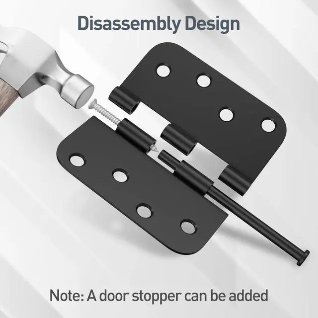 Alt view image 5 of 7 - 6 Pack Heavy Duty Door Hinges, Matte Black Door Hinges 4X 4 Inch with 5/8'' Radius Corner, Interior & Exterior Black Door Hinge, Black Door Hardware for Entryway, Patio, Playhouse & More