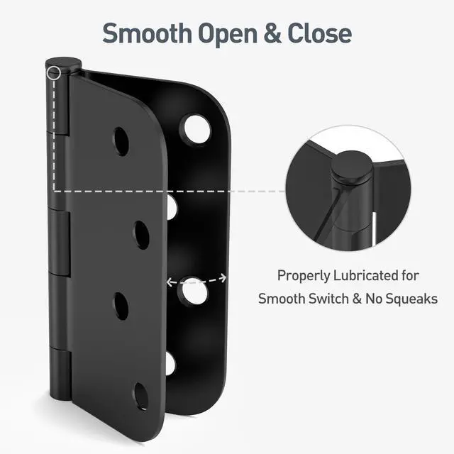 Alt view image 6 of 7 - 6 Pack Heavy Duty Door Hinges, Matte Black Door Hinges 4X 4 Inch with 5/8'' Radius Corner, Interior & Exterior Black Door Hinge, Black Door Hardware for Entryway, Patio, Playhouse & More