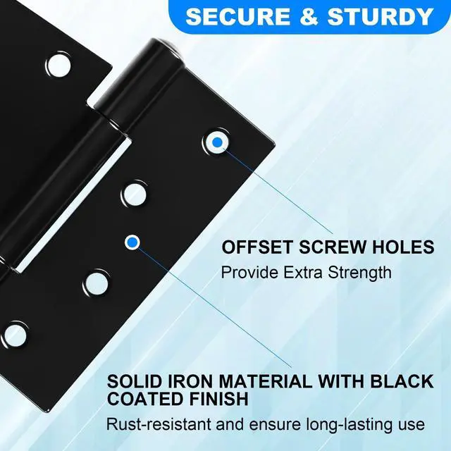 Alt view image 3 of 6 - Heavy Duty Gate Hinges 3.5 inch 4 Pack Extra Thick Industrial T Hinges Barn Door Hinges Shed Door Hinges for Large Wooden Gates Wood Fence Outdoor - Black Iron Finish (Screws Included)