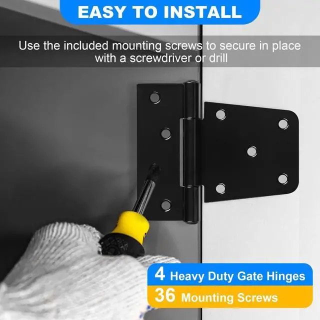 Alt view image 5 of 6 - Heavy Duty Gate Hinges 3.5 inch 4 Pack Extra Thick Industrial T Hinges Barn Door Hinges Shed Door Hinges for Large Wooden Gates Wood Fence Outdoor - Black Iron Finish (Screws Included)