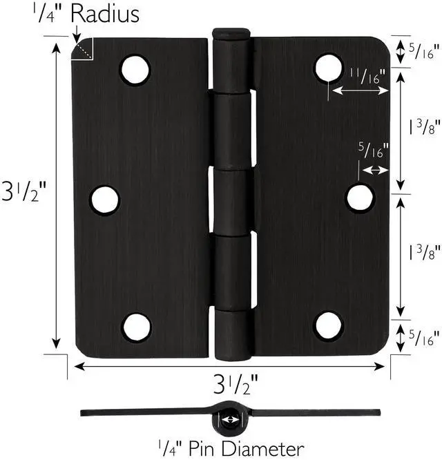 Alt view image 5 of 5 - Door Hinges for Interior Doors 10-Pack 3-1/2-inch x 3-1/2-inch/4-inch Radius Steel Door Hinge Door Hardware, Oil Rubbed Bronze, 181388