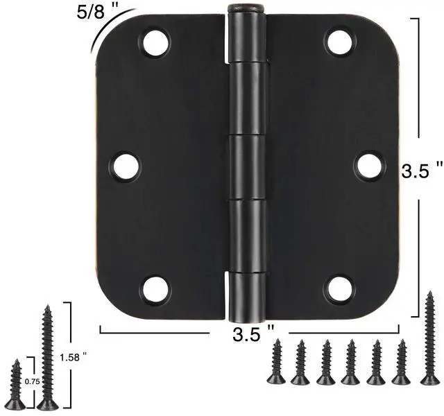 Alt view image 2 of 6 - 6 Pack Matte Black Interior Door Hinges Round 3.5" x 3.5 Inch 5/8" Radius