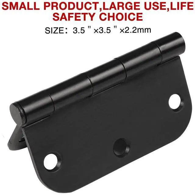Alt view image 6 of 6 - 6 Pack Matte Black Interior Door Hinges Round 3.5" x 3.5 Inch 5/8" Radius