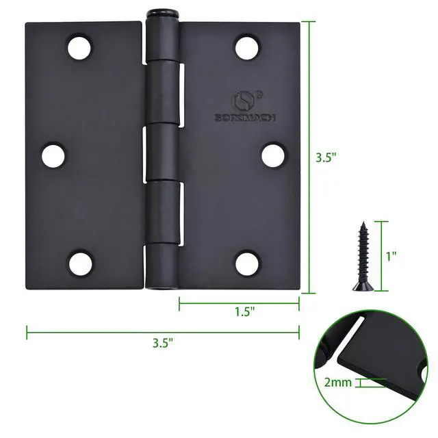 Alt view image 3 of 7 - Door Hinge 3 1/2 Inch Interior Door Hinges Satin Nickel 3.5 Inch Interior Hinges Flat Iron Hinge 3 ½"x 3 ½" Door Hardware Square Corner - 3 Pieces