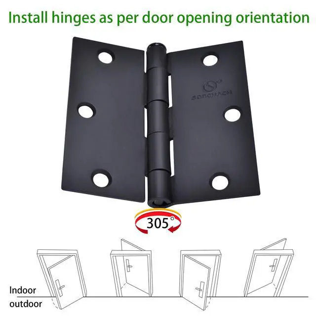 Alt view image 4 of 7 - Door Hinge 3 1/2 Inch Interior Door Hinges Satin Nickel 3.5 Inch Interior Hinges Flat Iron Hinge 3 ½"x 3 ½" Door Hardware Square Corner - 3 Pieces