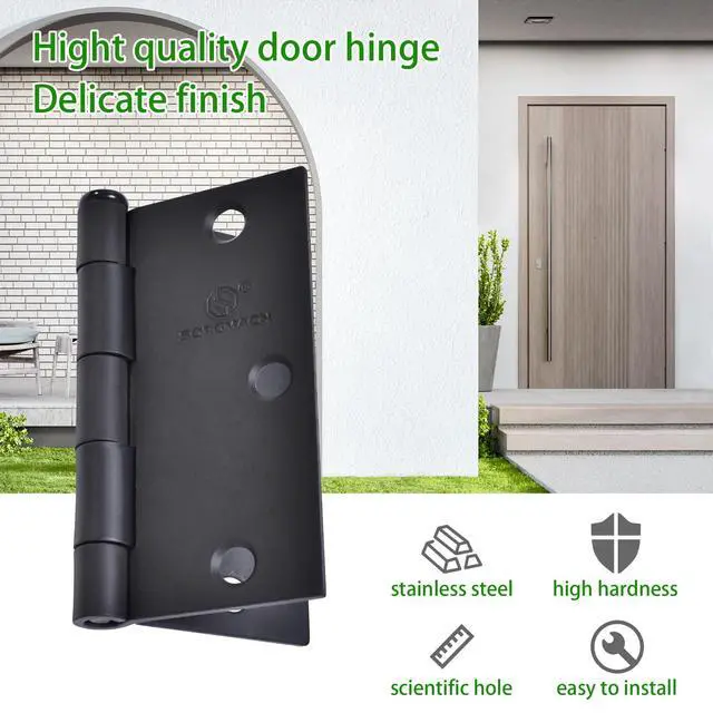 Alt view image 5 of 7 - Door Hinge 3 1/2 Inch Interior Door Hinges Satin Nickel 3.5 Inch Interior Hinges Flat Iron Hinge 3 ½"x 3 ½" Door Hardware Square Corner - 3 Pieces