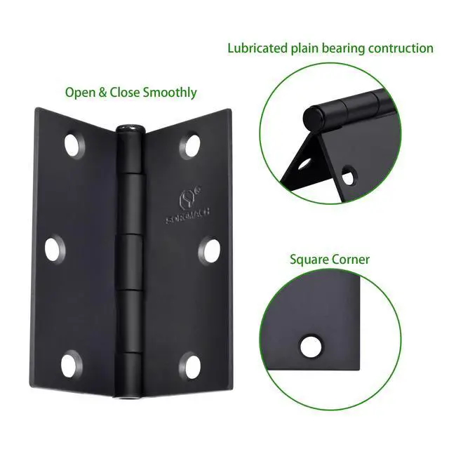 Alt view image 6 of 7 - Door Hinge 3 1/2 Inch Interior Door Hinges Satin Nickel 3.5 Inch Interior Hinges Flat Iron Hinge 3 ½"x 3 ½" Door Hardware Square Corner - 3 Pieces